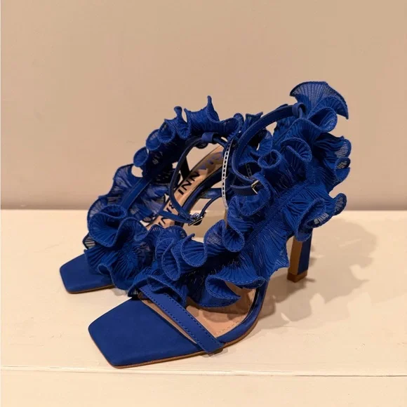 Gianni Bini Royal Blue Ruffled High Heel Sandals - Picture 2 of 10